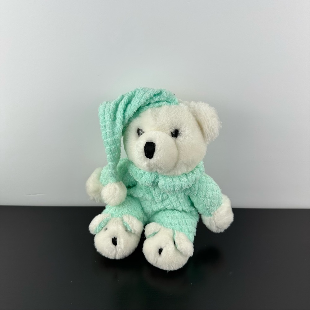 Vintage Dan Dee White Bear Pastel Green Pyjamas Slippers Plush Stuffed Animal 8”